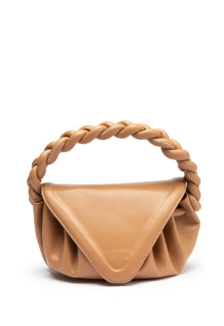 Choice Flap Top Ruched Handbag Beige