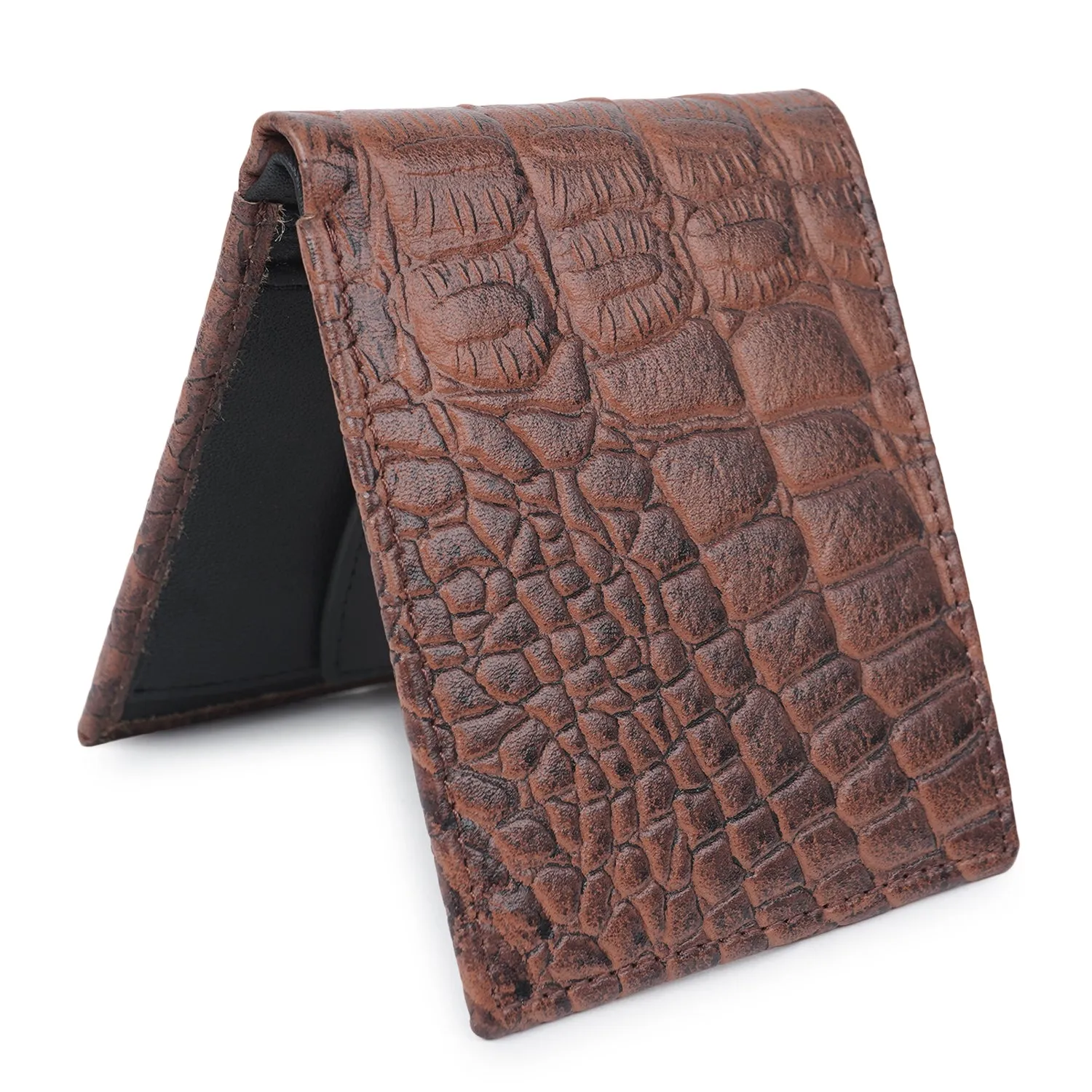 CIMONI Genuine Leather Crocodile Print Ultra Strong Stitching I 5 Credit Card Slots |1 Coin Pocket Wallet for Men