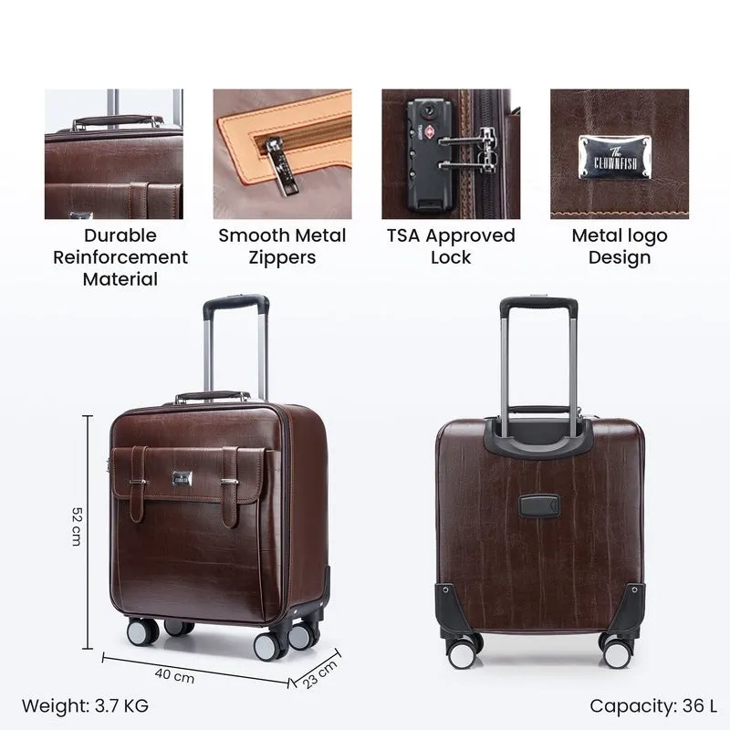 Clownfish Elite Series Laptop Trolley Bag | Overnighter Trolley Bags with Wheels for Travel | Business Cabin Crew Suitcase with Laptop Compartment | 18 inches| 29 litres | Brown