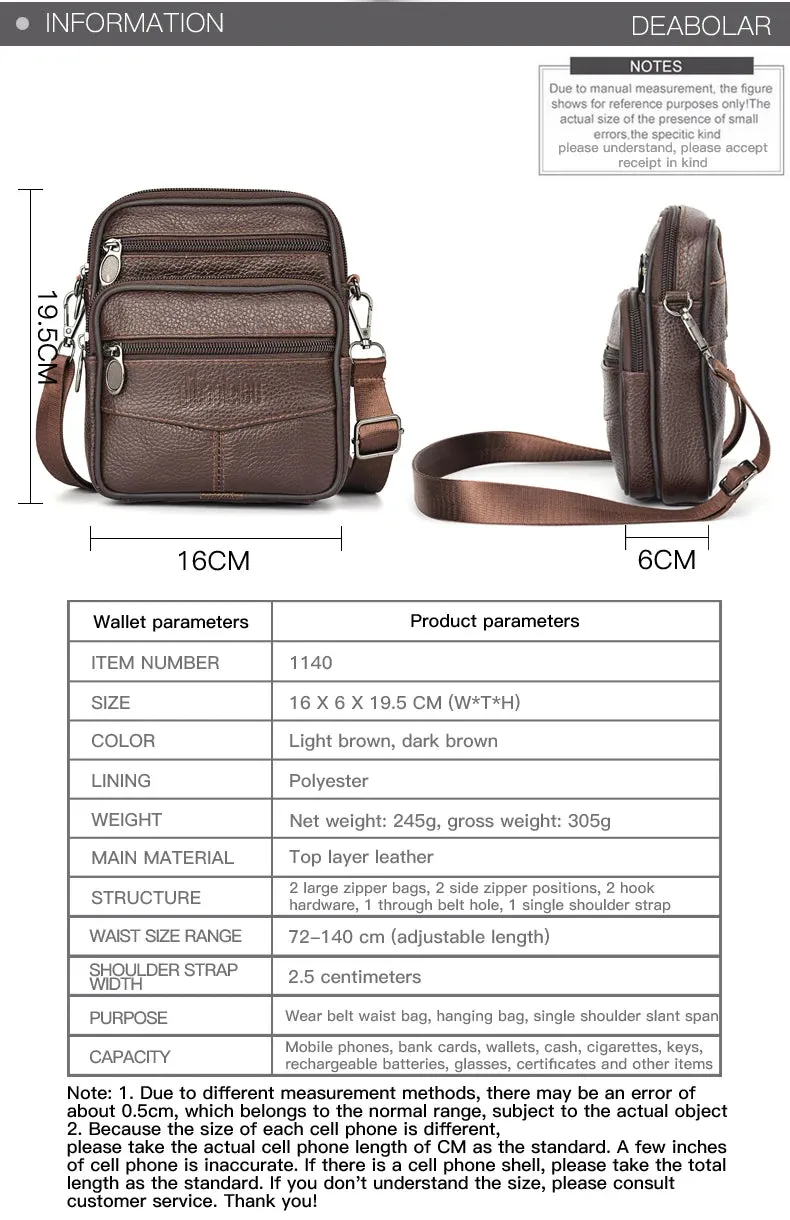 Compact Genuine Leather Vertical Crossbody Bag