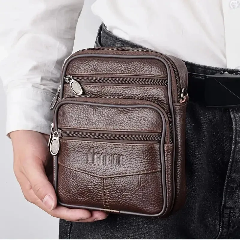 Compact Genuine Leather Vertical Crossbody Bag