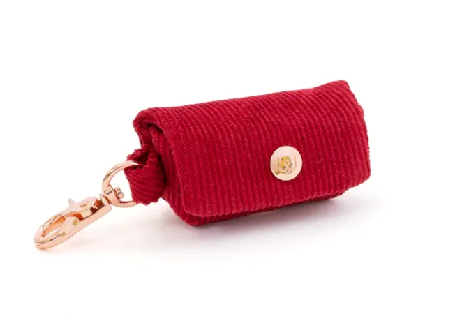 Corduroy Red Poop Bag Carrier