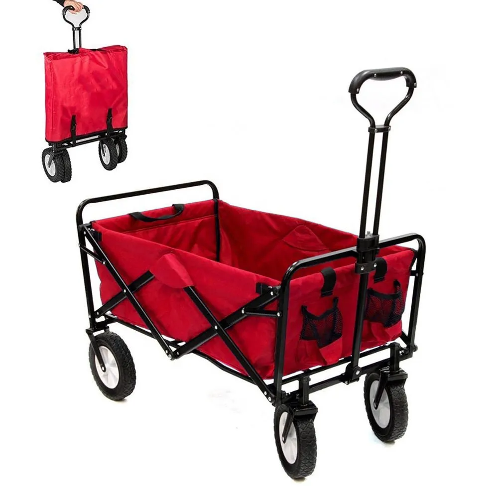 CRONY TC3015 Folding Cart Heavy Duty Collapsible Folding Wagon Utility Shopping Outdoor Camping Garden Cart | RED