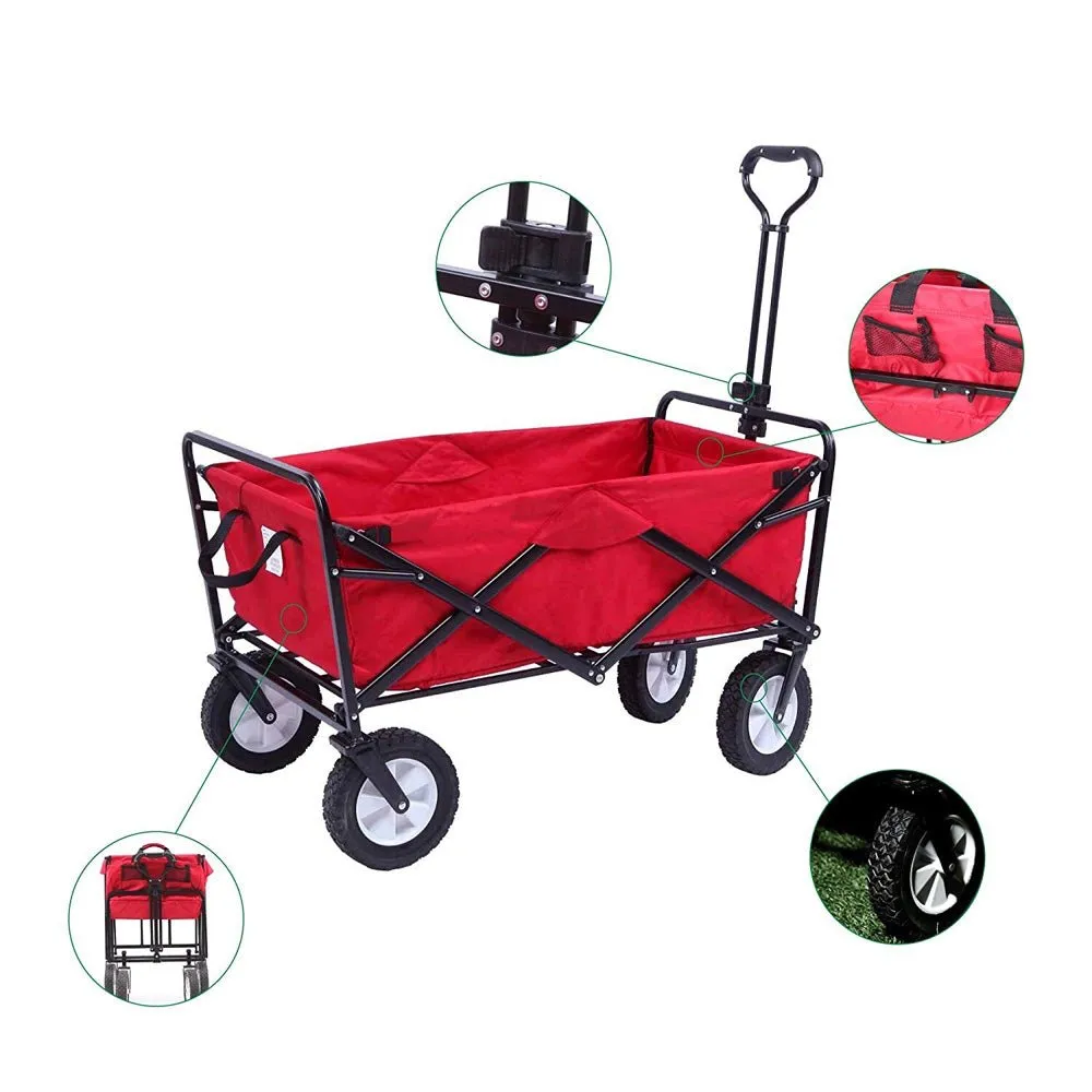 CRONY TC3015 Folding Cart Heavy Duty Collapsible Folding Wagon Utility Shopping Outdoor Camping Garden Cart | RED