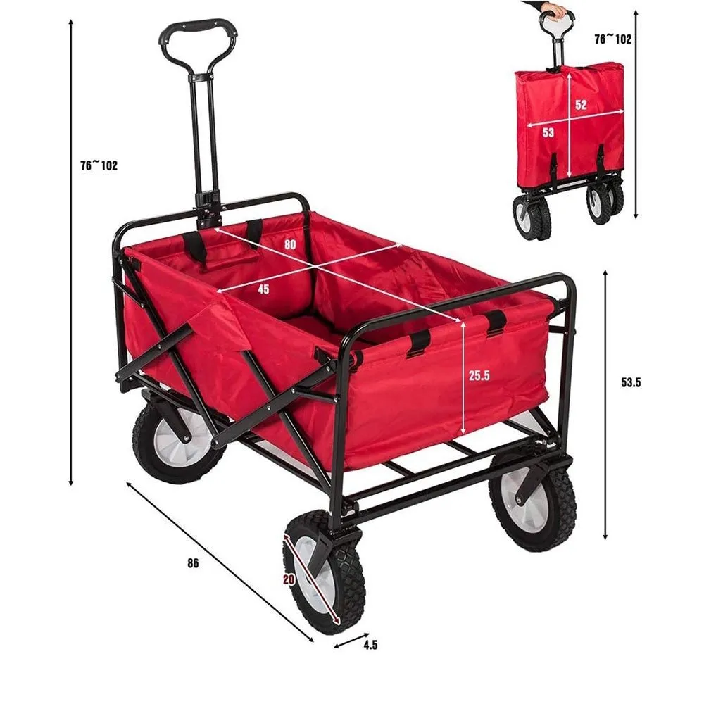 CRONY TC3015 Folding Cart Heavy Duty Collapsible Folding Wagon Utility Shopping Outdoor Camping Garden Cart | RED