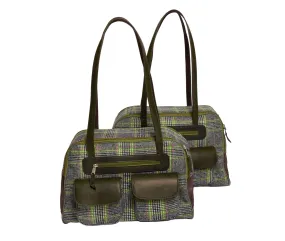 Dog Carrier - Winter - Cashmere Dog Carrier - Gray & Green Wool Plaid