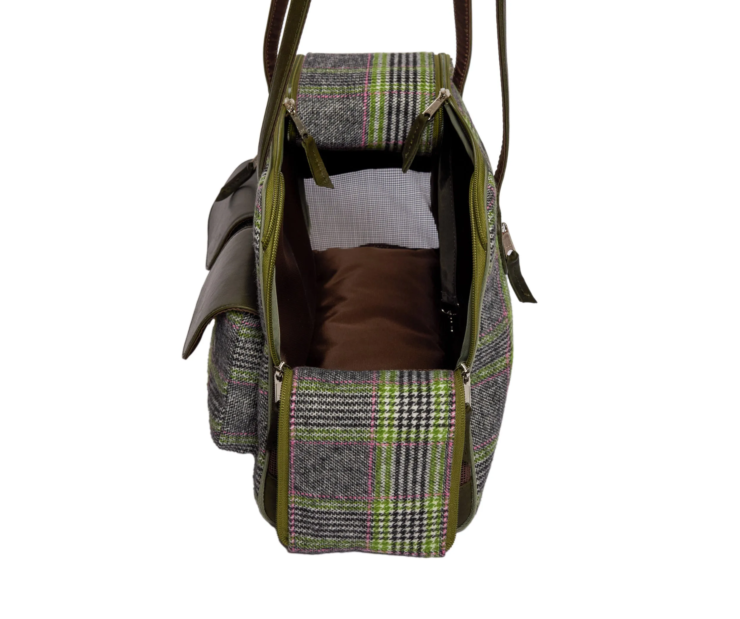 Dog Carrier - Winter - Cashmere Dog Carrier - Gray & Green Wool Plaid