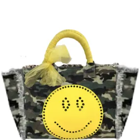 Dotted Yellow Smile Fringe Canvas Bag