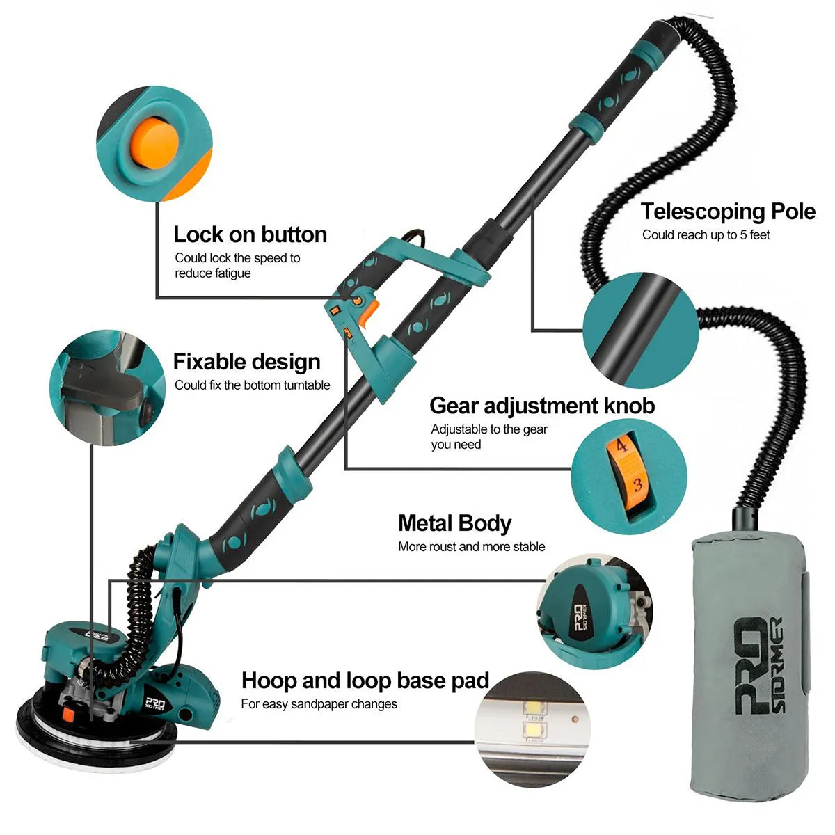 Drywall Sander 6.5A Electric Machine with Vacuum System