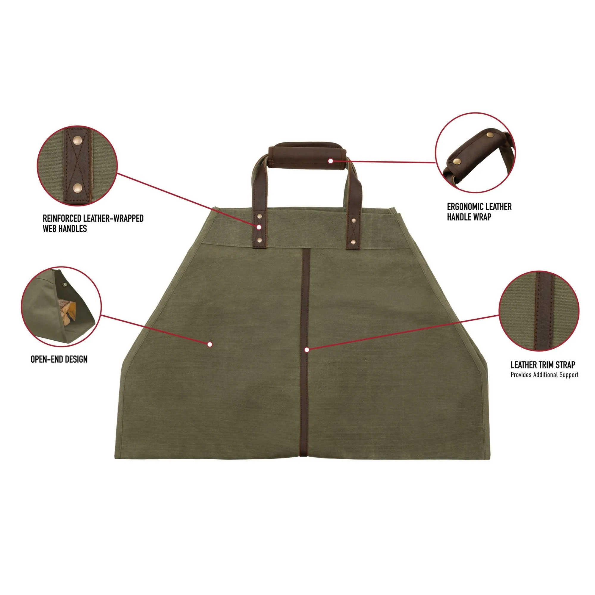 Earth Brown - Wax Canvas Log Carrier – Indoor/Outdoor Firewood Bag – Great for Campfires and Fireplaces