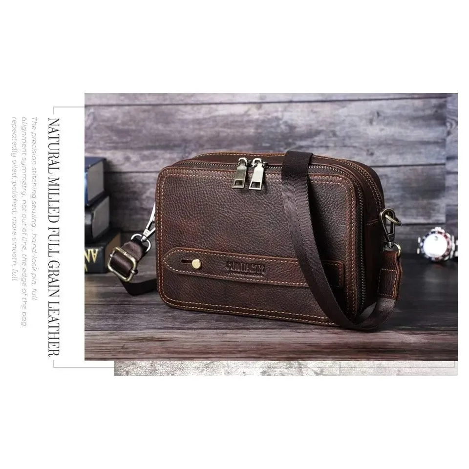 Elegant Crazy Horse Leather Men's Classic Crossbody Bag