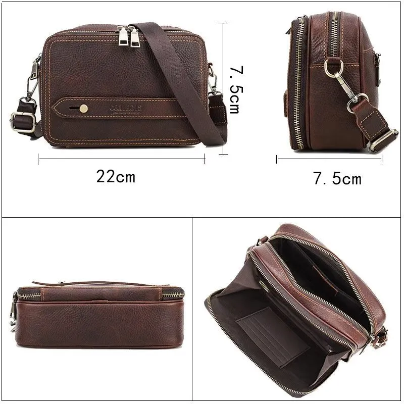 Elegant Crazy Horse Leather Men's Classic Crossbody Bag