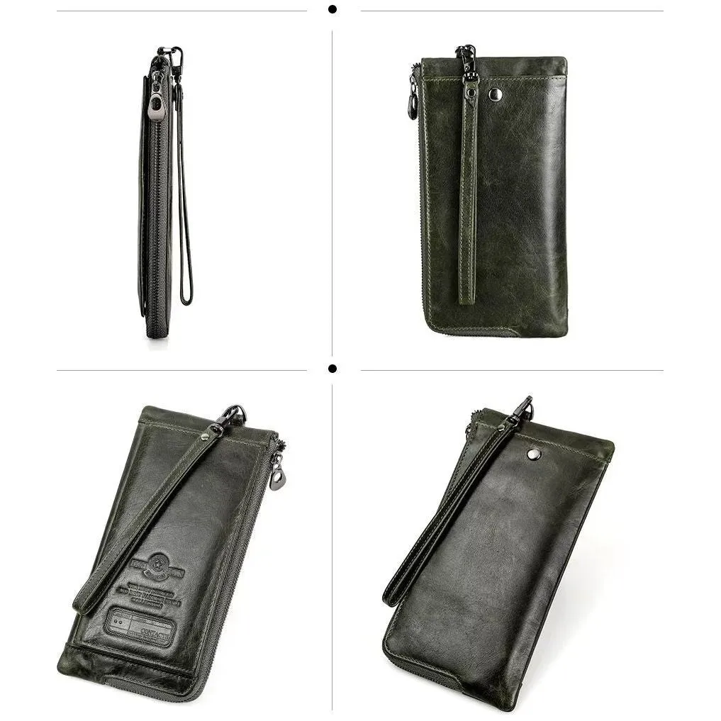 ElegantCow RFID Long Zipper Leather Clutch Wallet