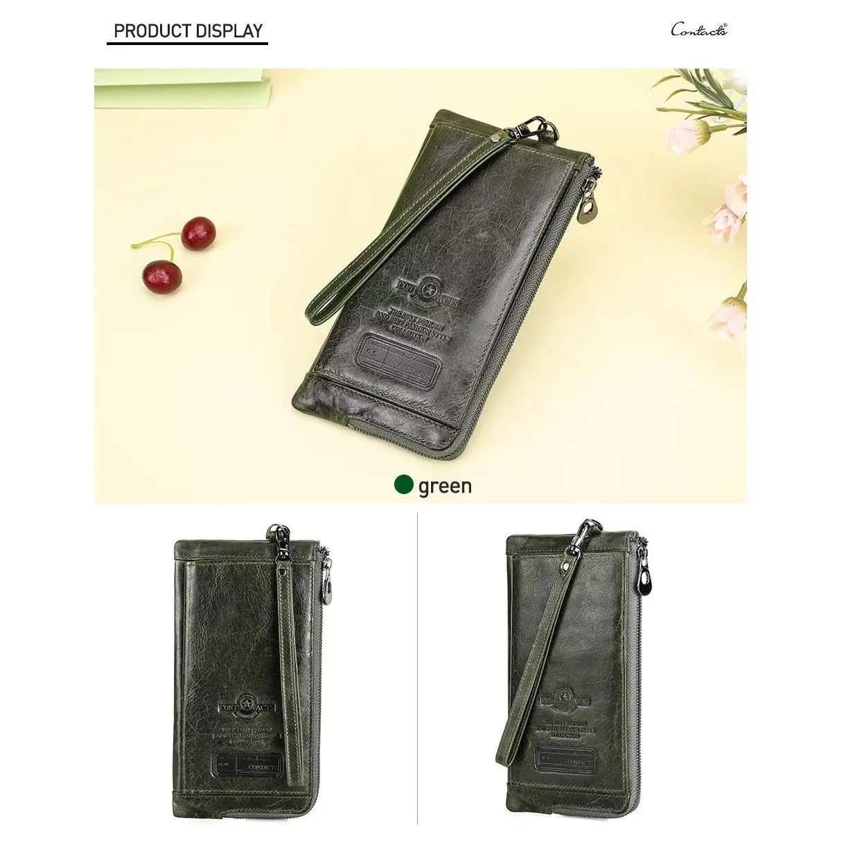 ElegantCow RFID Long Zipper Leather Clutch Wallet