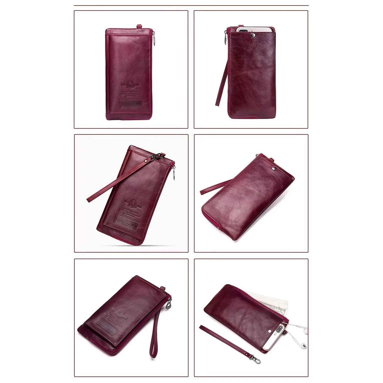 ElegantCow RFID Long Zipper Leather Clutch Wallet