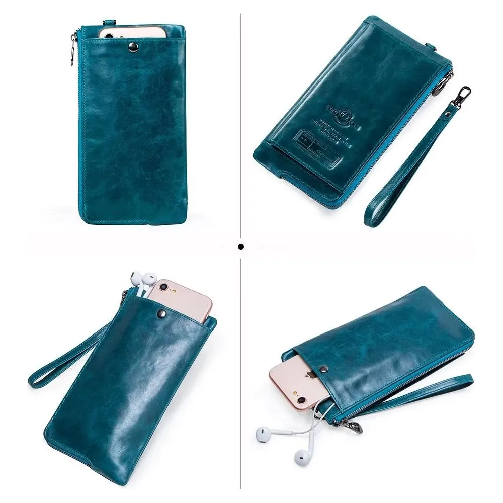 ElegantCow RFID Long Zipper Leather Clutch Wallet