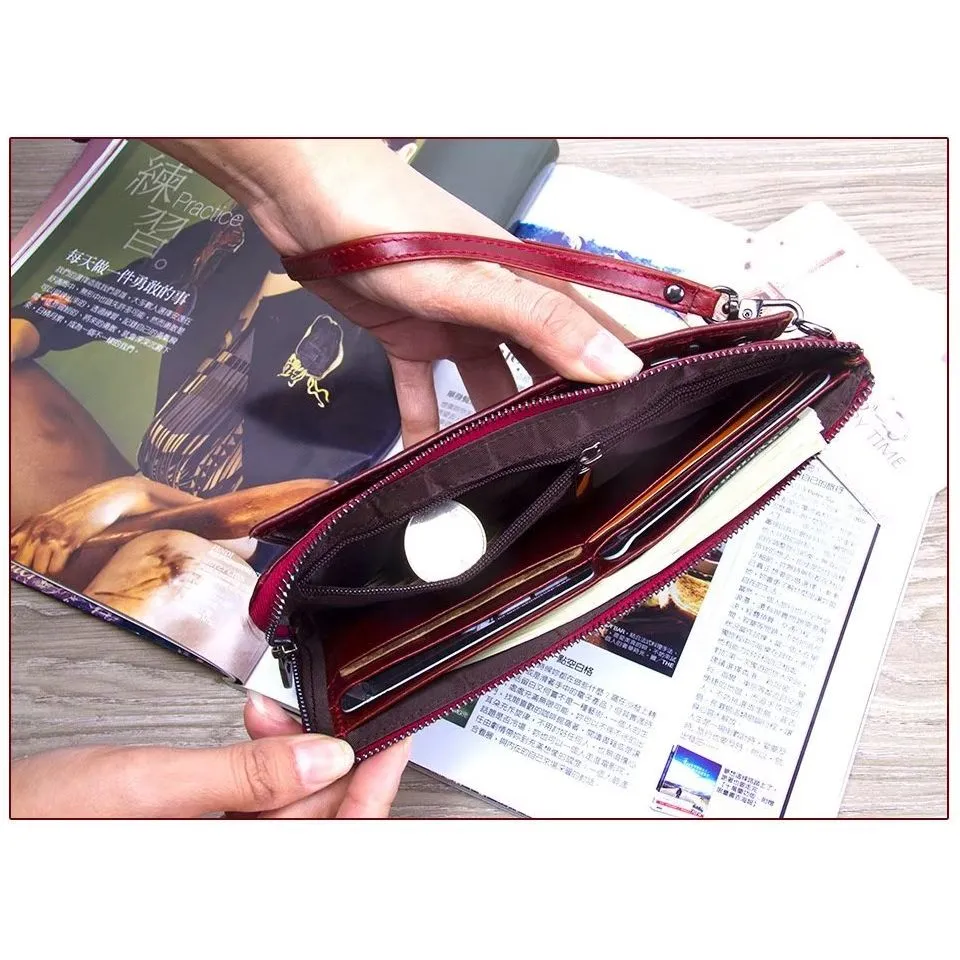 ElegantCow RFID Long Zipper Leather Clutch Wallet