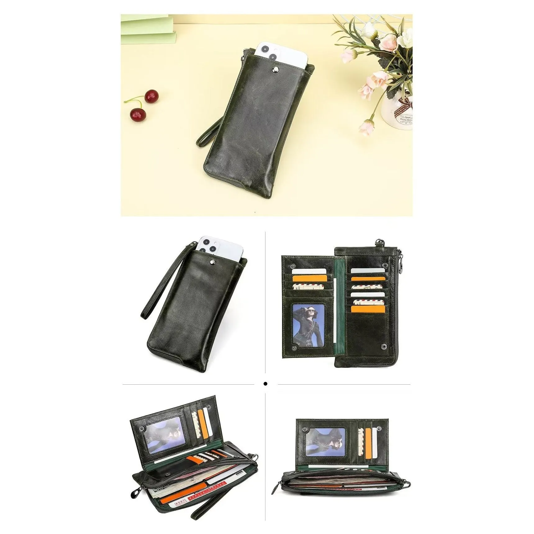 ElegantCow RFID Long Zipper Leather Clutch Wallet