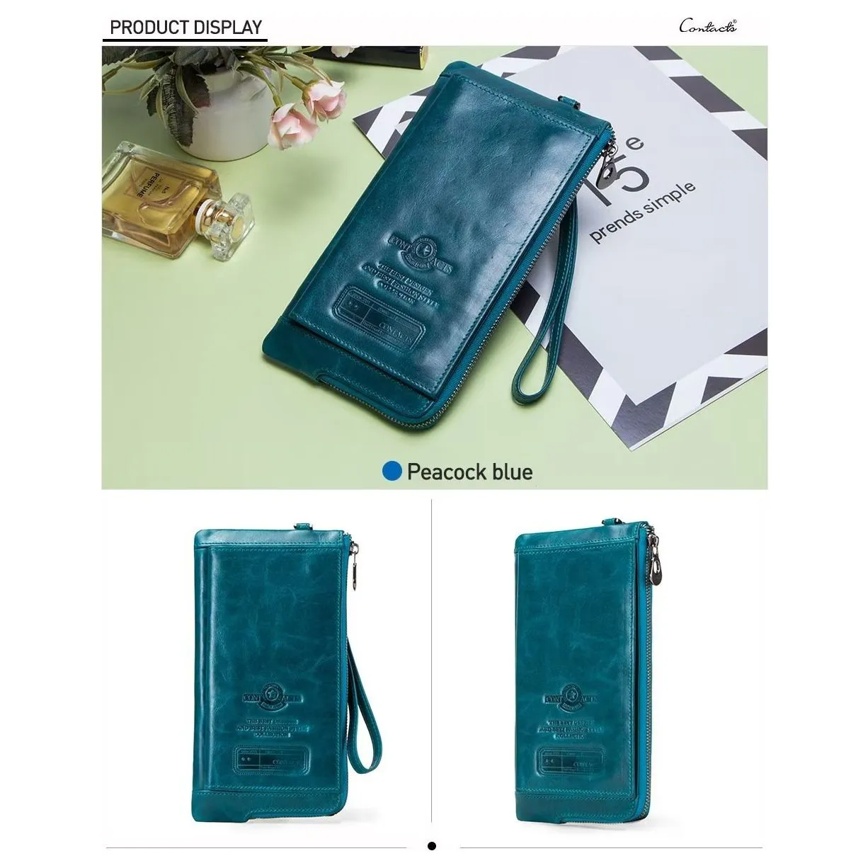 ElegantCow RFID Long Zipper Leather Clutch Wallet