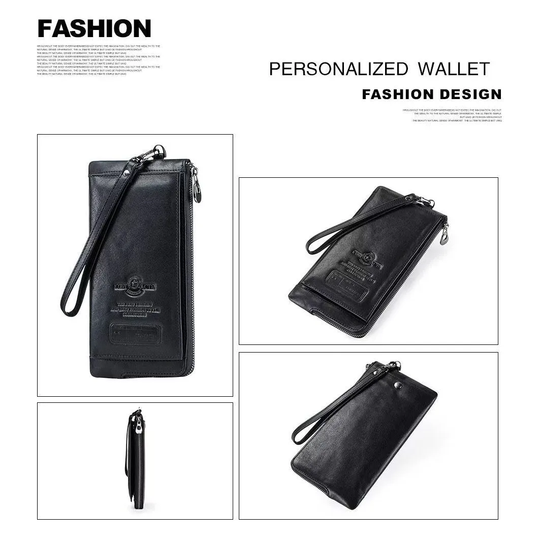 ElegantCow RFID Long Zipper Leather Clutch Wallet