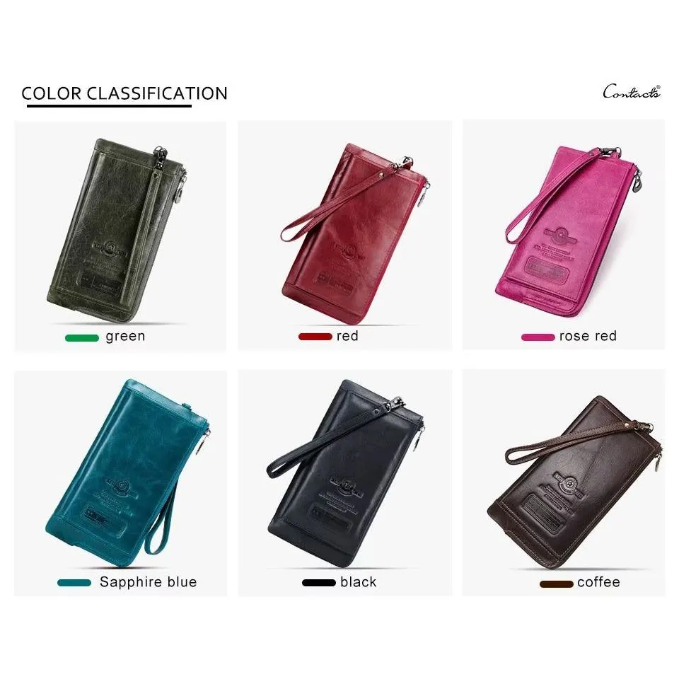 ElegantCow RFID Long Zipper Leather Clutch Wallet