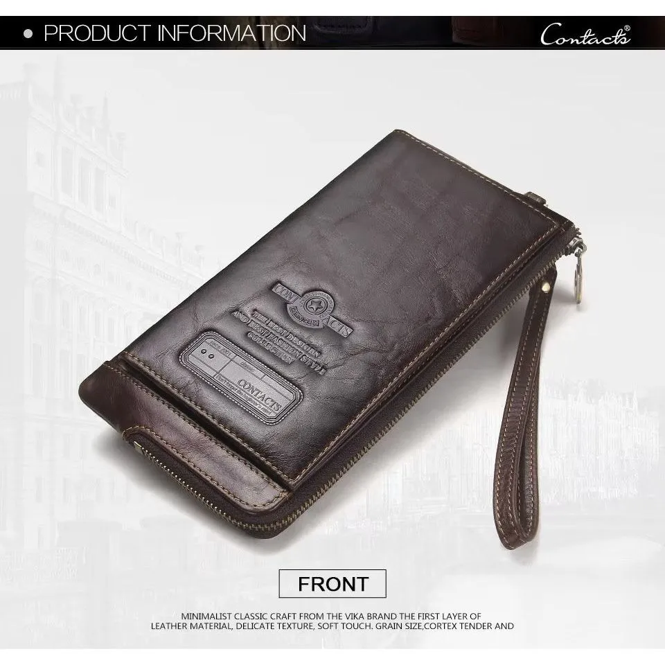 ElegantCow RFID Long Zipper Leather Clutch Wallet