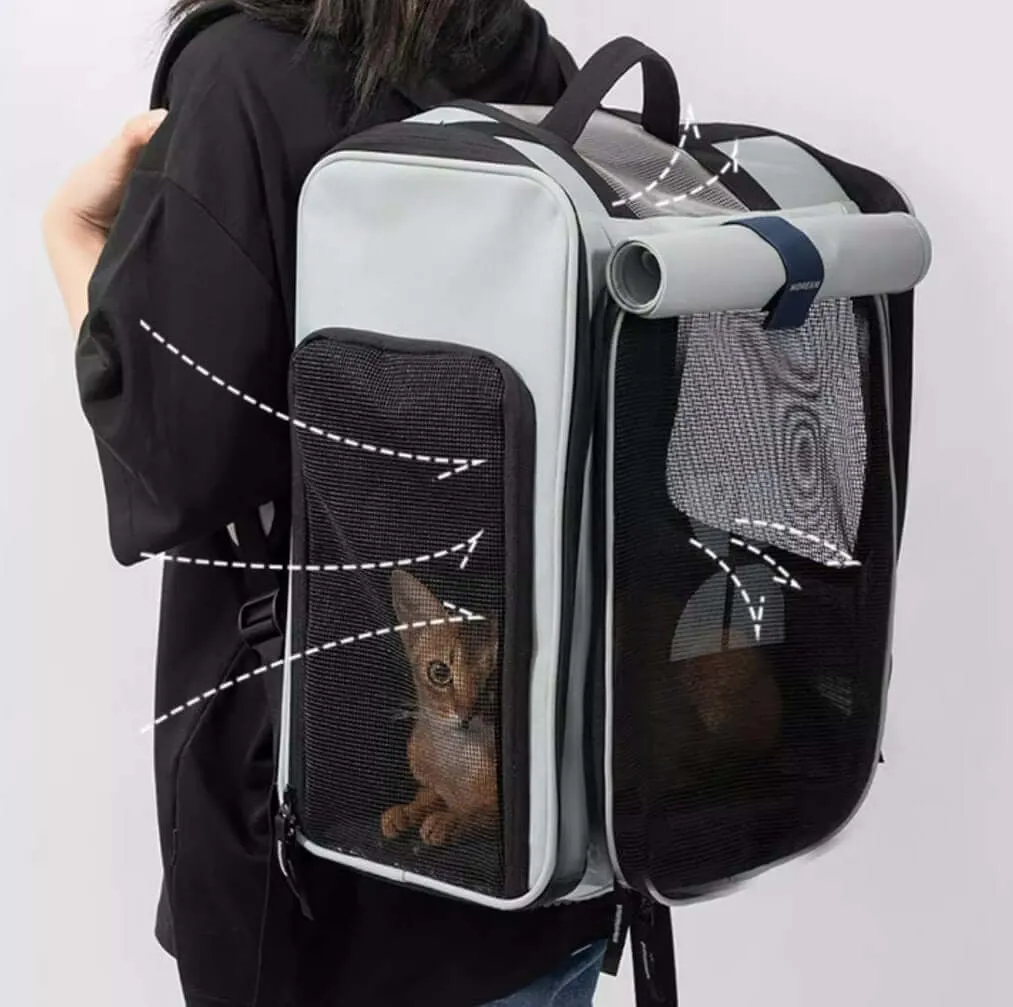 Expandable Multifunctional Pet Backpack Ventilated Design Pet Carrier Collapsible Container Cat Bag