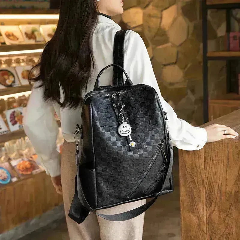 Fashion Checkerboard Backpack Casual Shoulder Bag All-match Shopping Travel Bags For Women