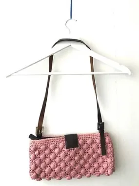 FENDI POPCORN Woven Knit Baguette Pink Shoulder Bag