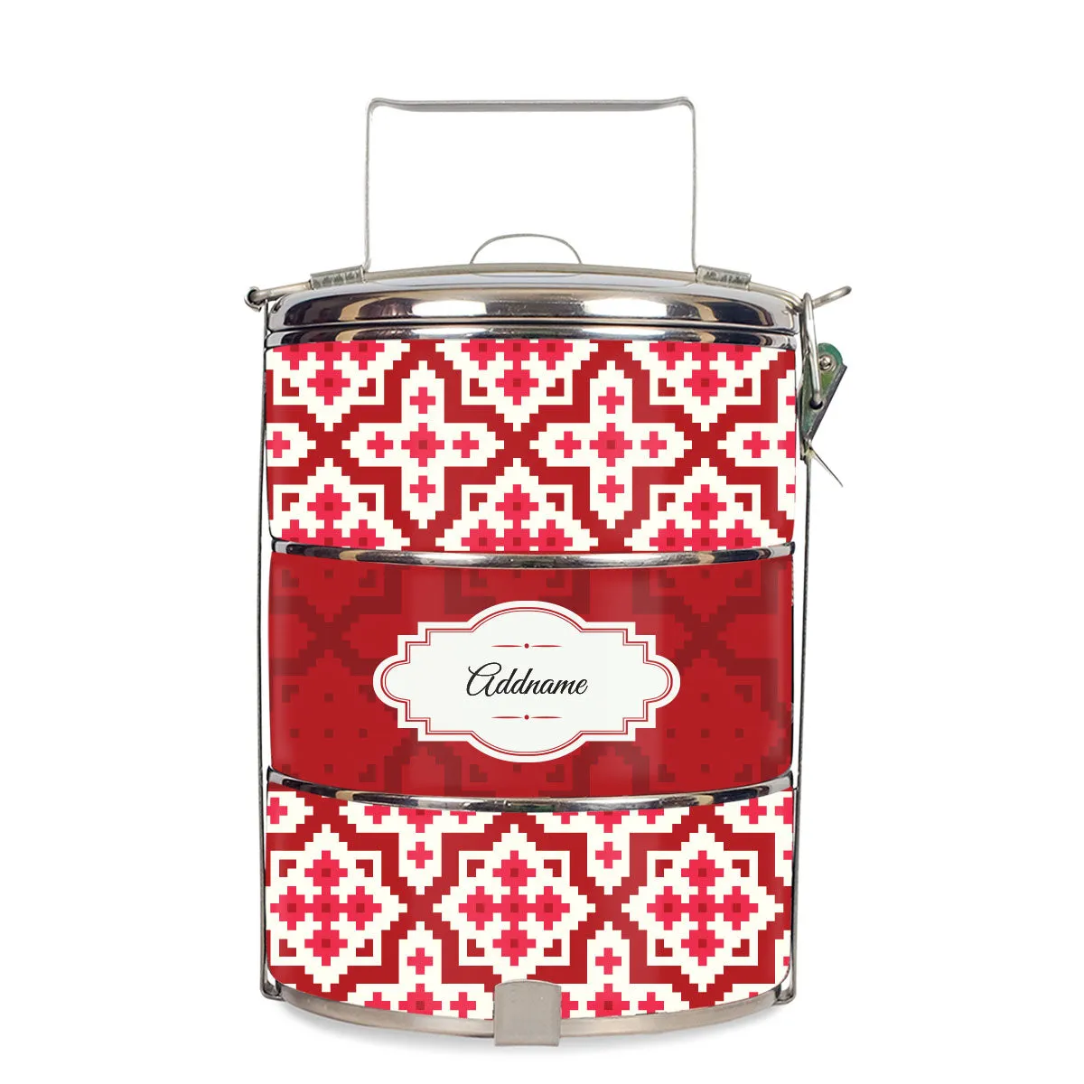 Flora Motif Moroccan & Mosaic Series 3-Tier Standard Small 12cm Tiffin Carrier [FREE Custom Add Name]