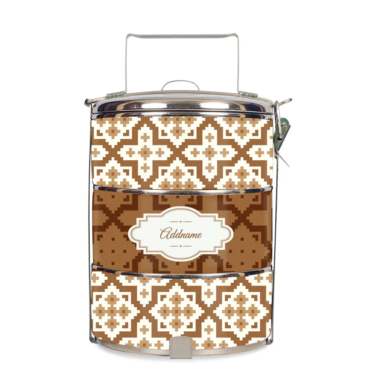 Flora Motif Moroccan & Mosaic Series 3-Tier Standard Small 12cm Tiffin Carrier [FREE Custom Add Name]