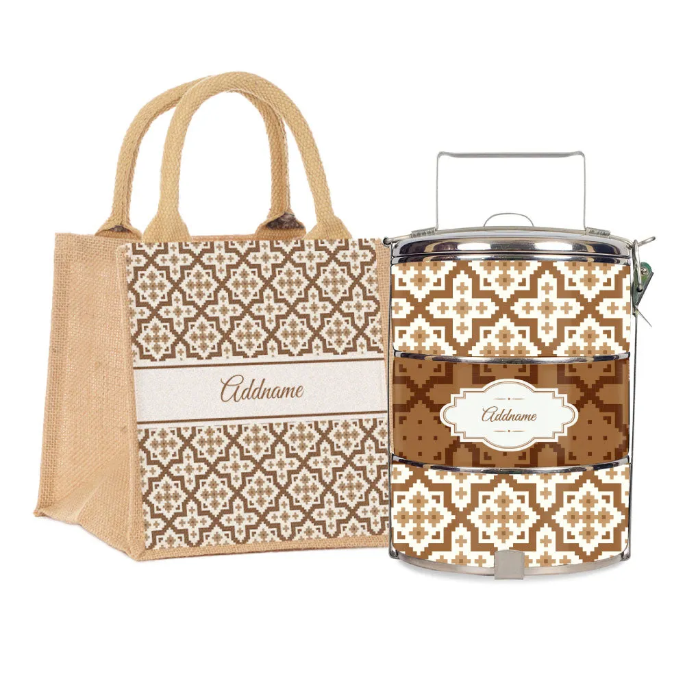 Flora Motif Moroccan & Mosaic Series 3-Tier Standard Small 12cm Tiffin Carrier [FREE Custom Add Name]