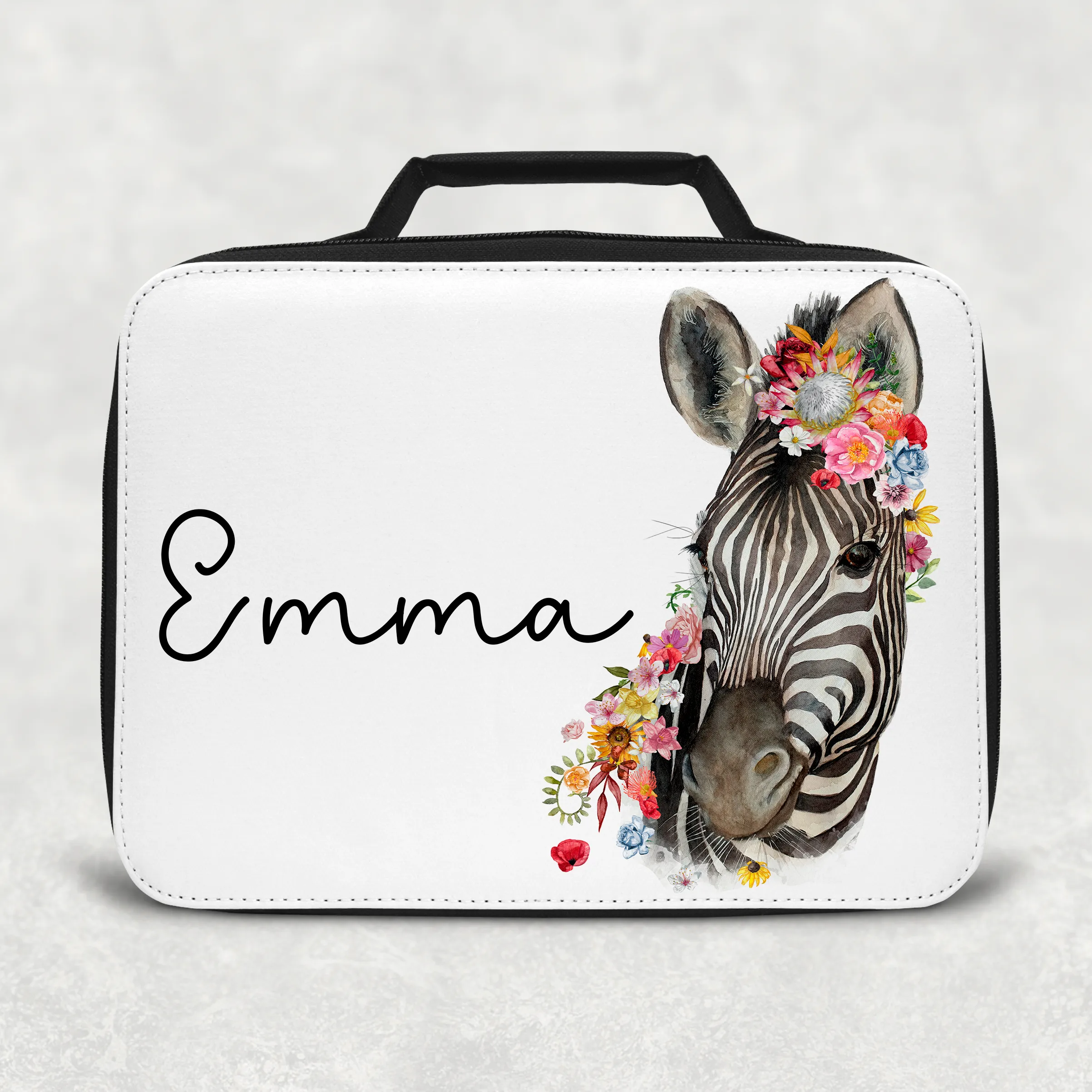 Floral Zebra Personalised Insulated Lunch Bag