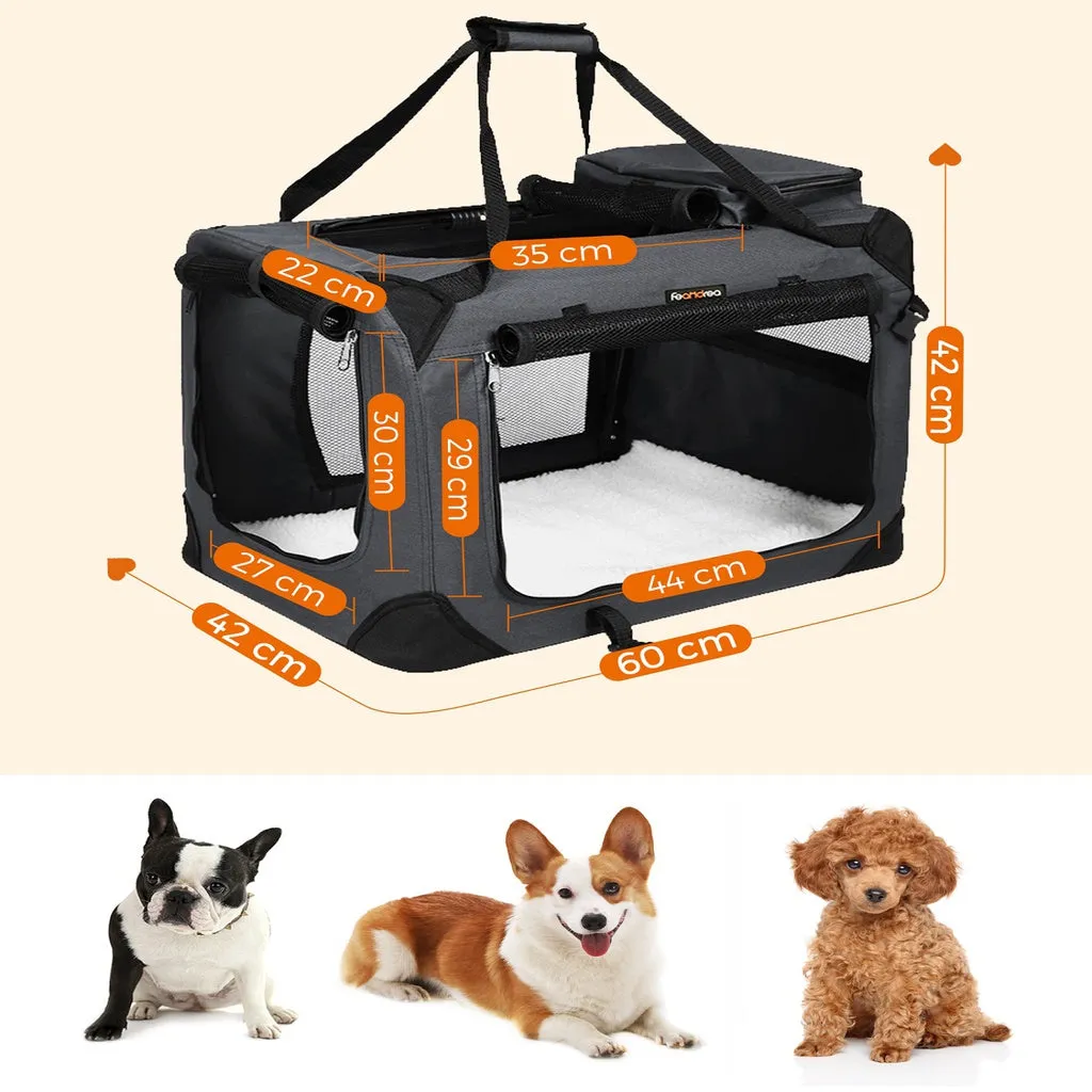 Foldable Dog Transport Box, Mesh Windows, 60cm Grey, FEANDREA