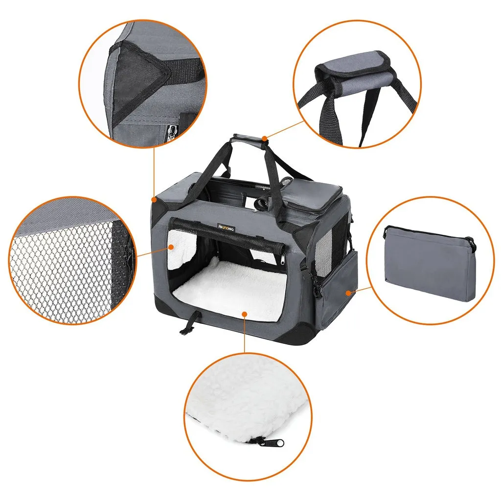 Foldable Dog Transport Box, Mesh Windows, 60cm Grey, FEANDREA