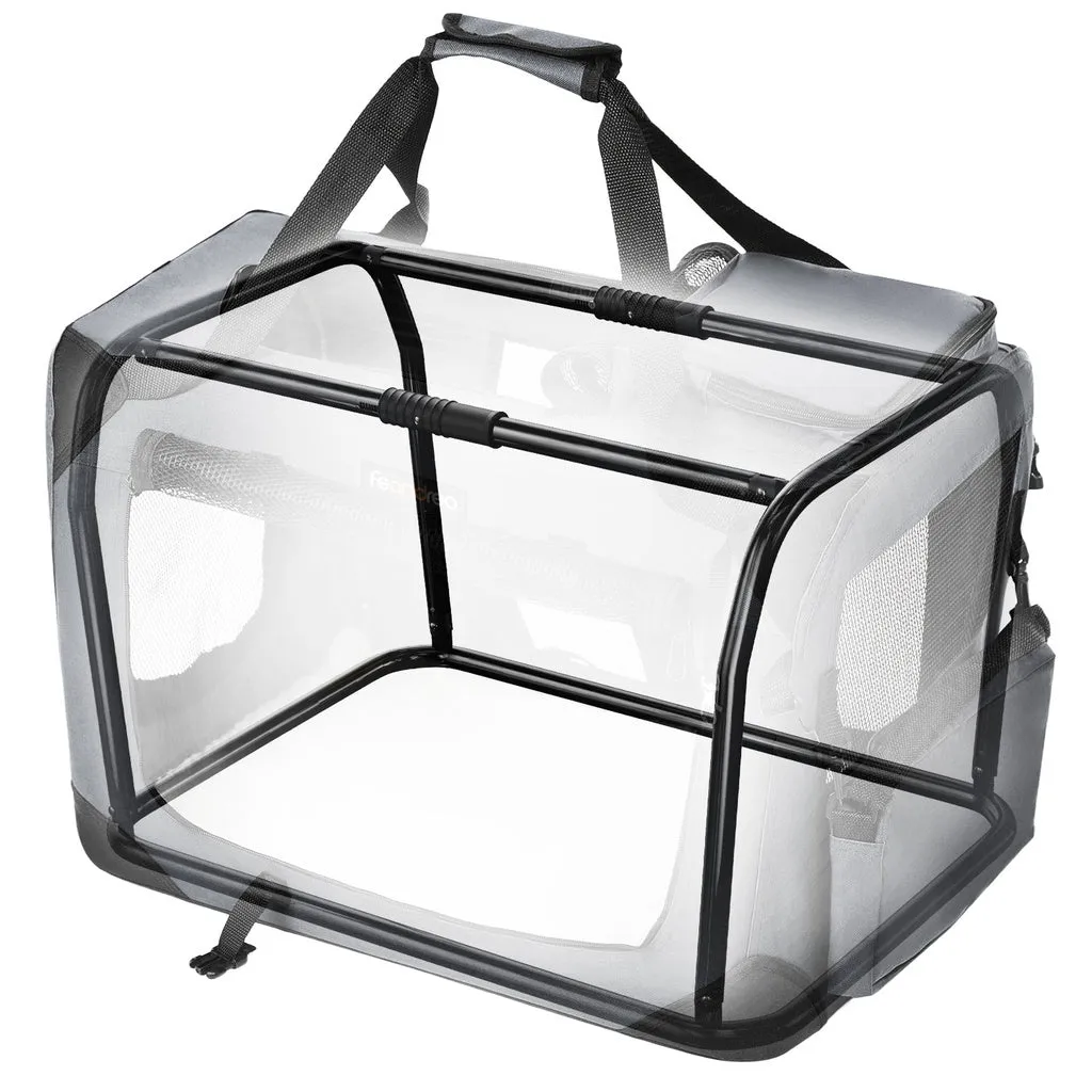 Foldable Dog Transport Box, Mesh Windows, 60cm Grey, FEANDREA