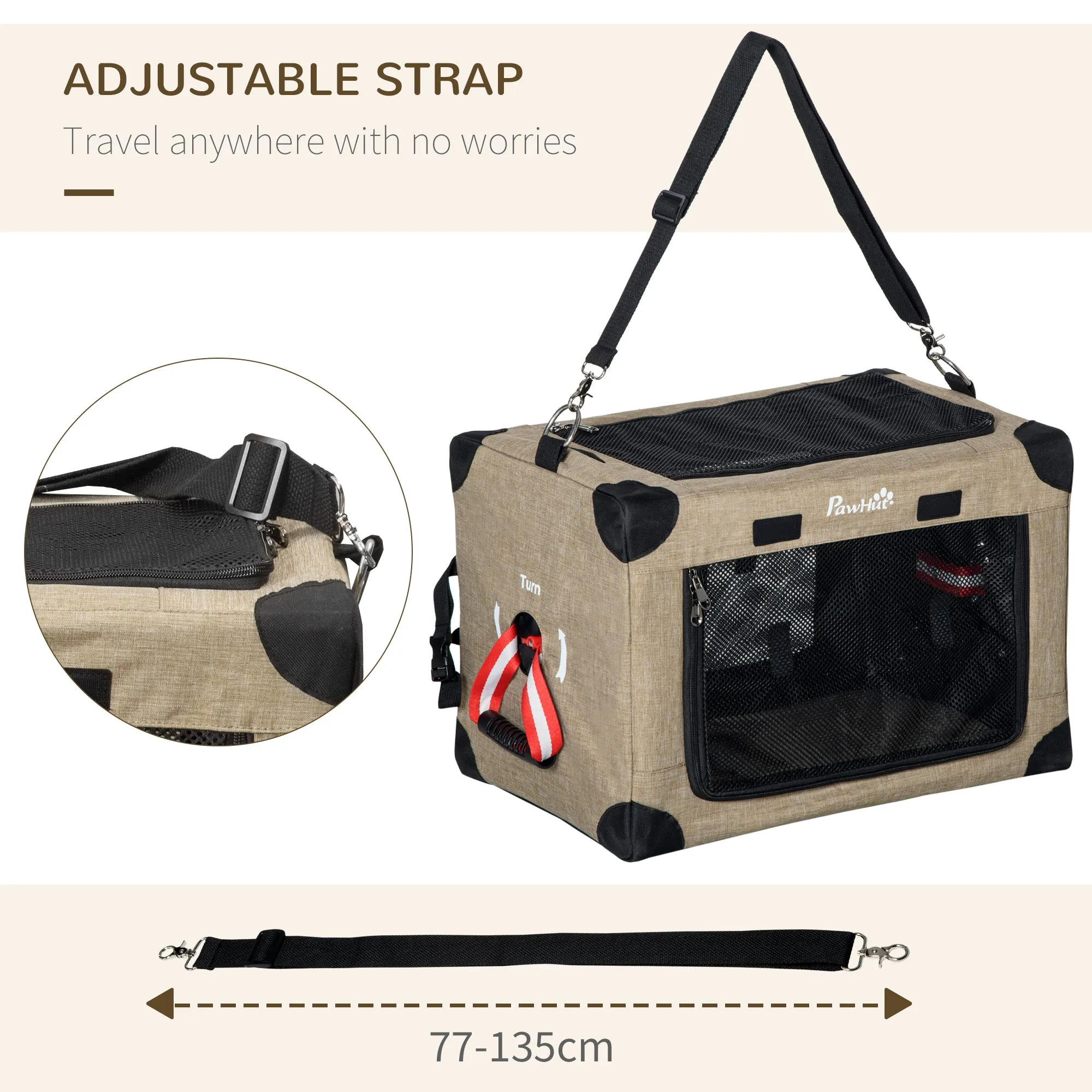 Folding Cat Carrier with Cushion, 48.5L cm - Khaki