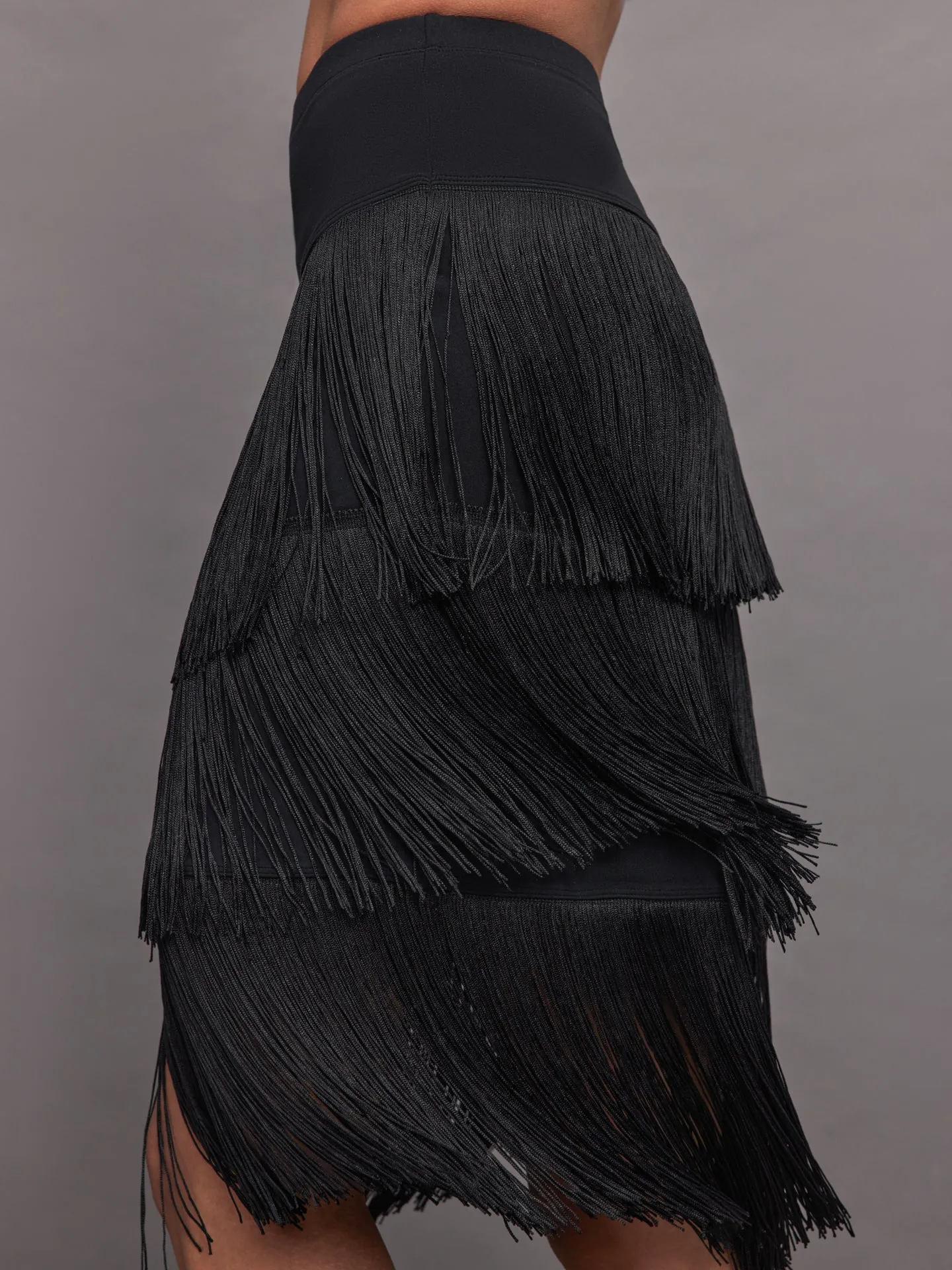 Fringe Midi Skirt in Melt - Black