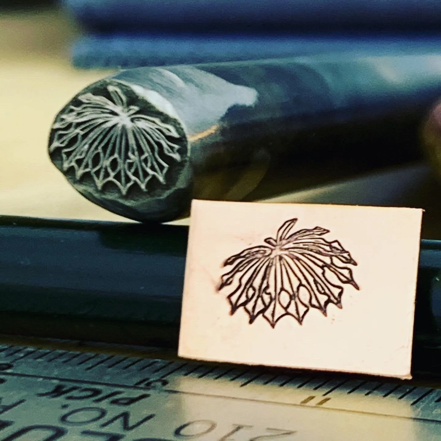 Frond Leaf. Engraved Metal Hand Stamp.