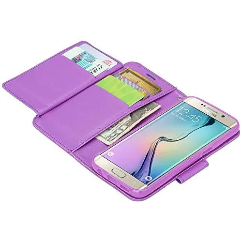 Galaxy J7 Case, Magnetic Flip Folio [Kickstand Feature] Pu Leather Wrist Strap Wallet Case with ID & Card Slots for Samsung Galaxy J7 - Purple