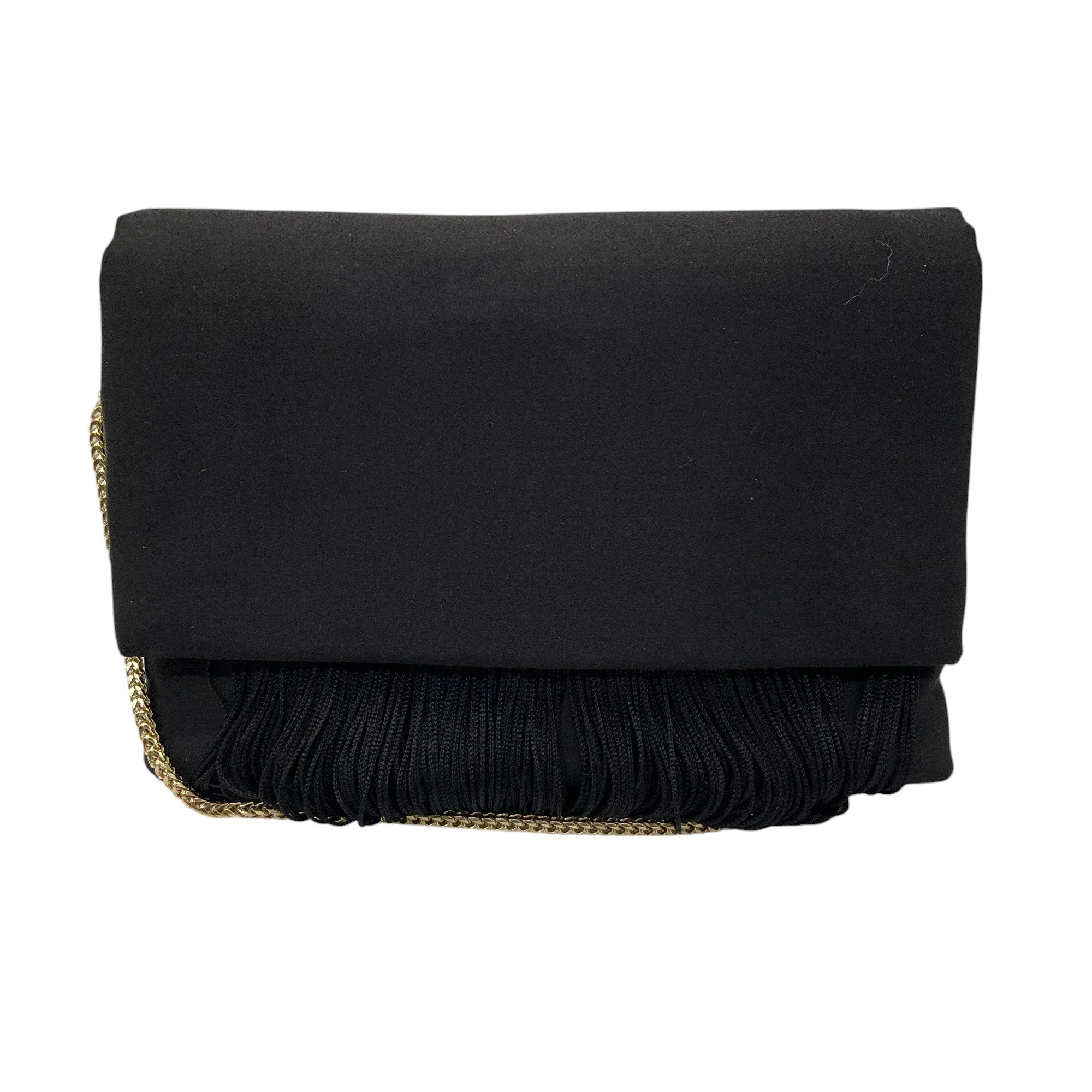 Galvan London Black / Gold Chain Strap Fringe Satin Handbag