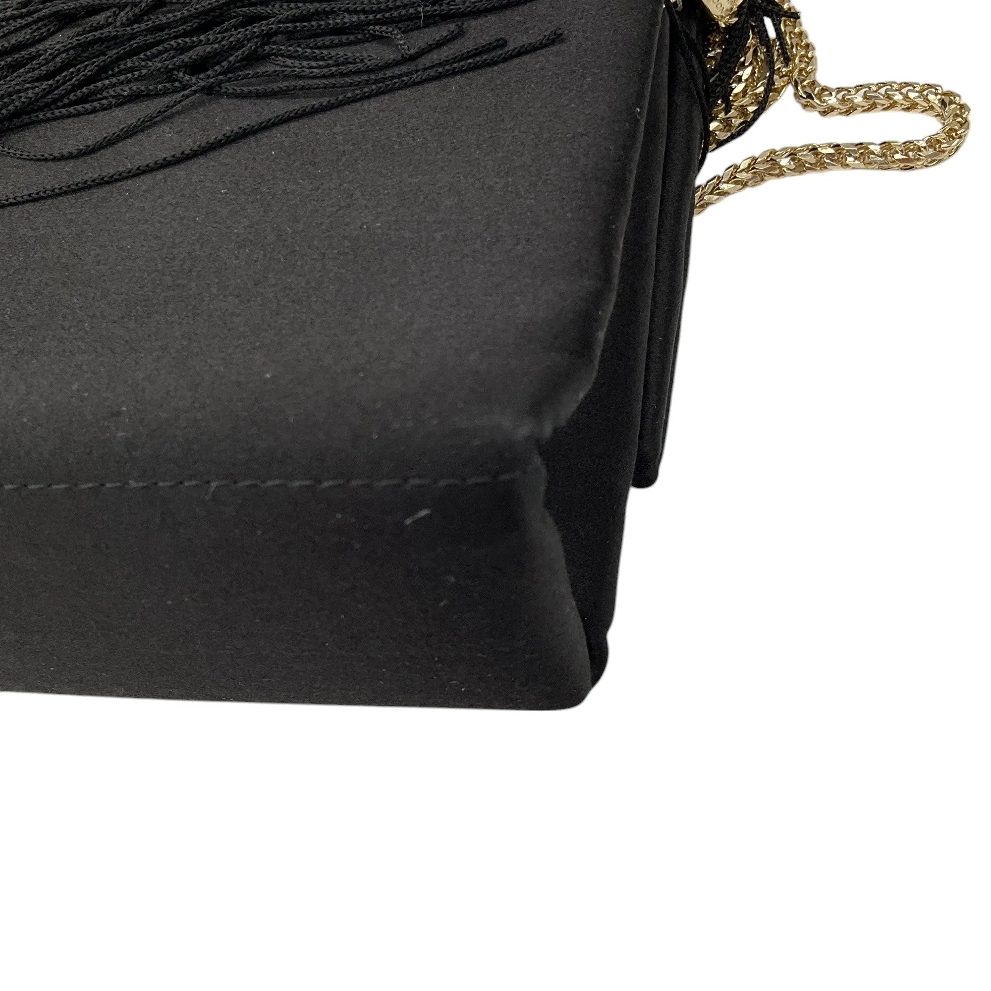 Galvan London Black / Gold Chain Strap Fringe Satin Handbag