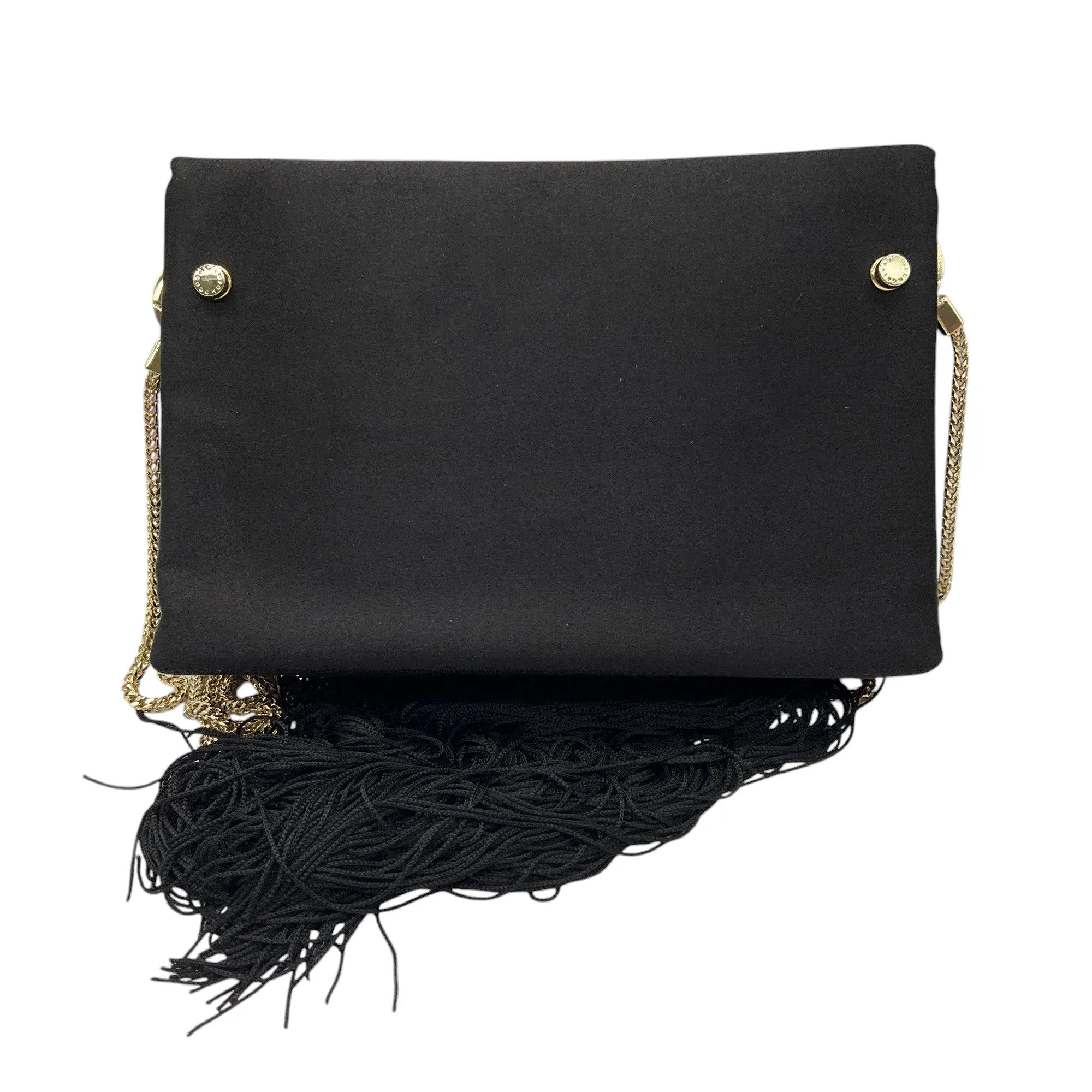 Galvan London Black / Gold Chain Strap Fringe Satin Handbag