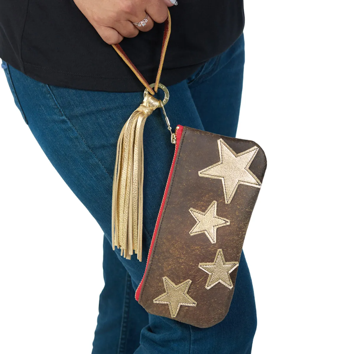 Gold Star Leather Wristlet