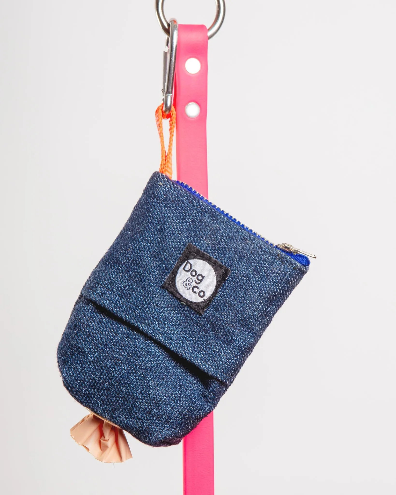 Good Girl Bag Treat   Poop Bag Holder in Denim   Neon (Made in NYC)