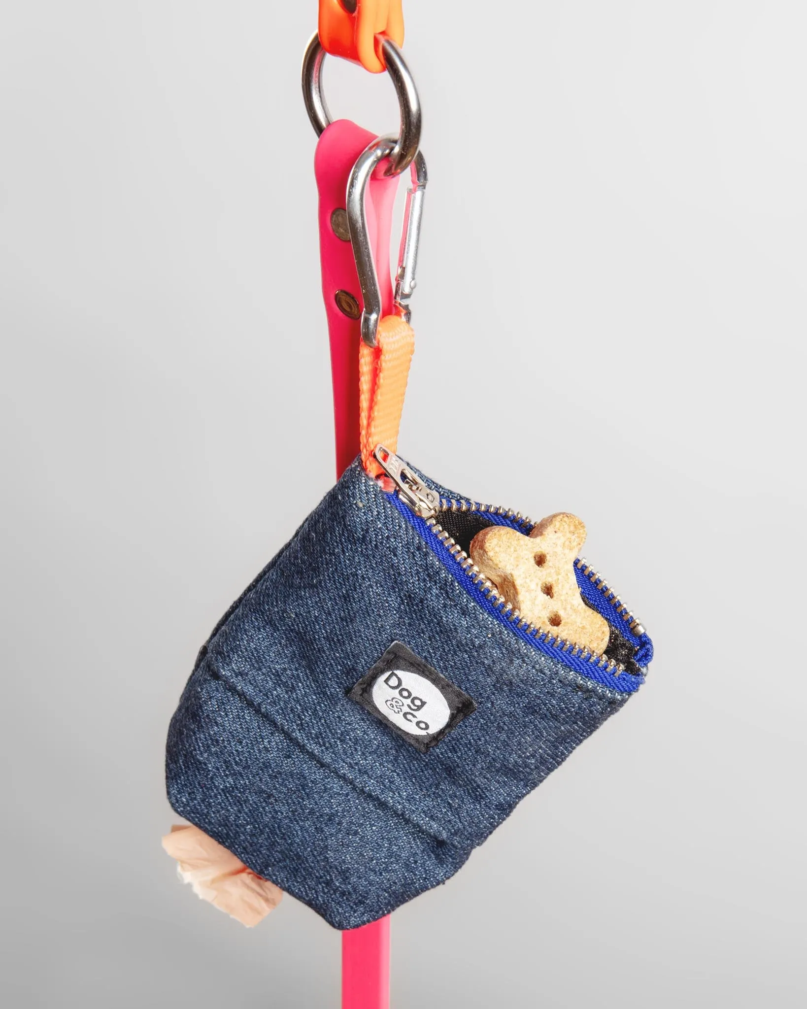 Good Girl Bag Treat   Poop Bag Holder in Denim   Neon (Made in NYC)