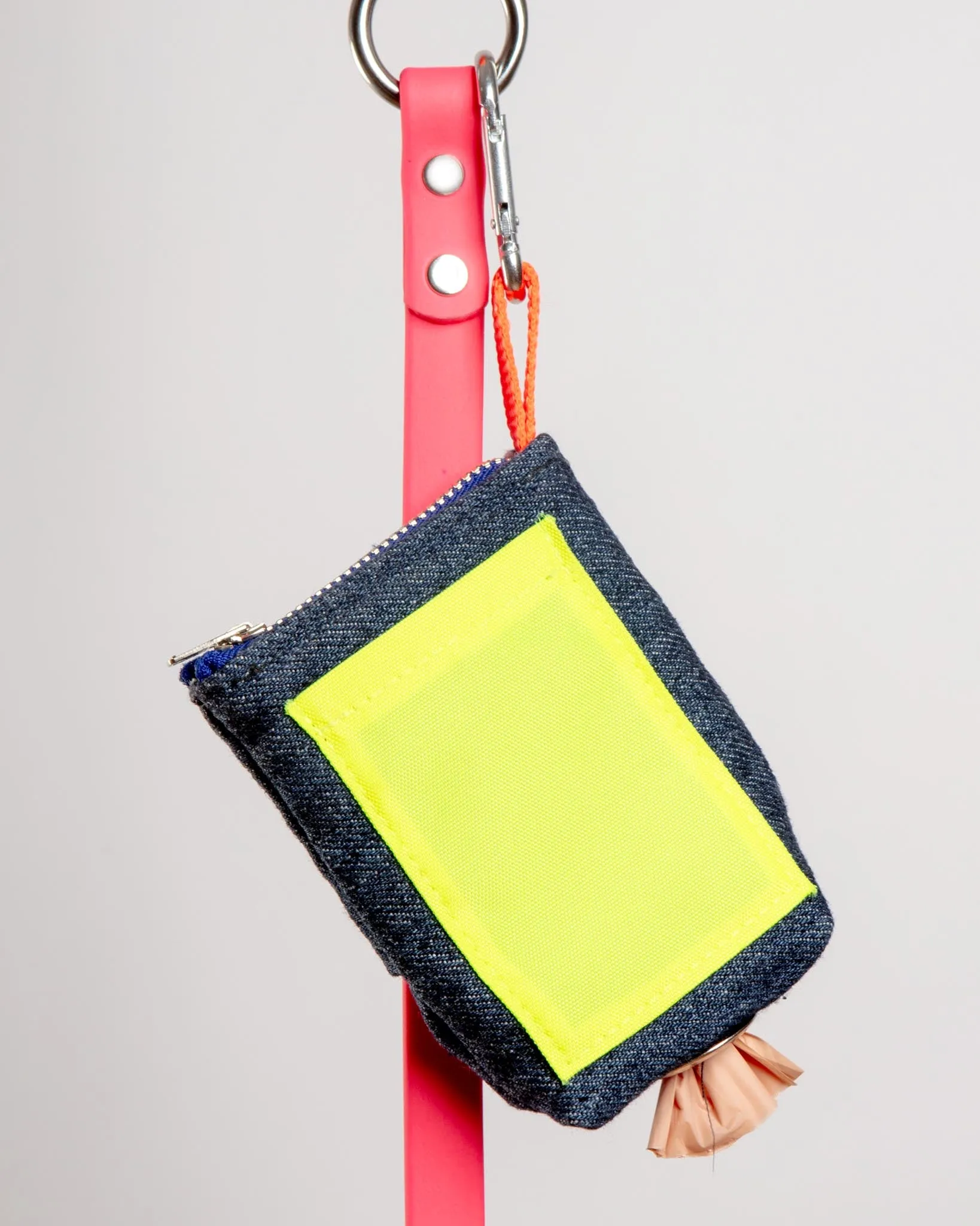 Good Girl Bag Treat   Poop Bag Holder in Denim   Neon (Made in NYC)