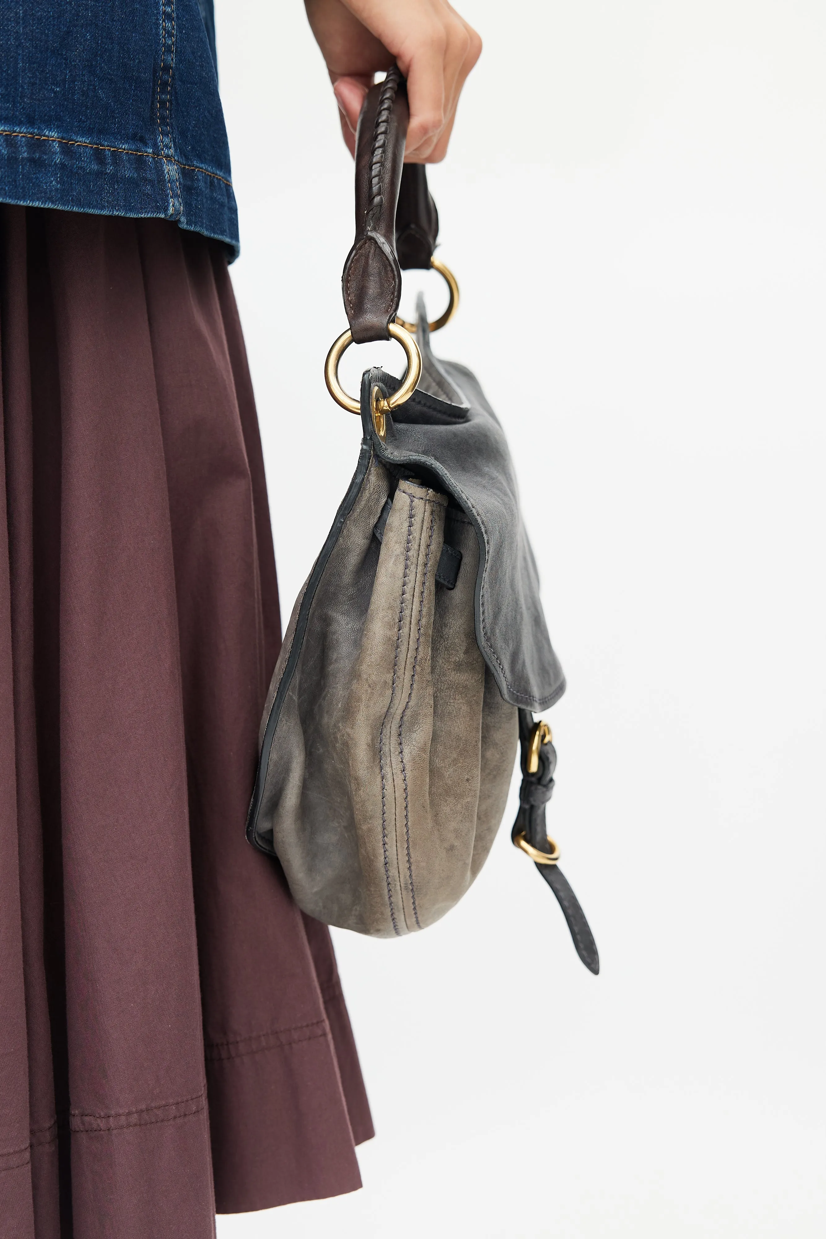 Grey & Brown Aviator Flap Shoulder Bag