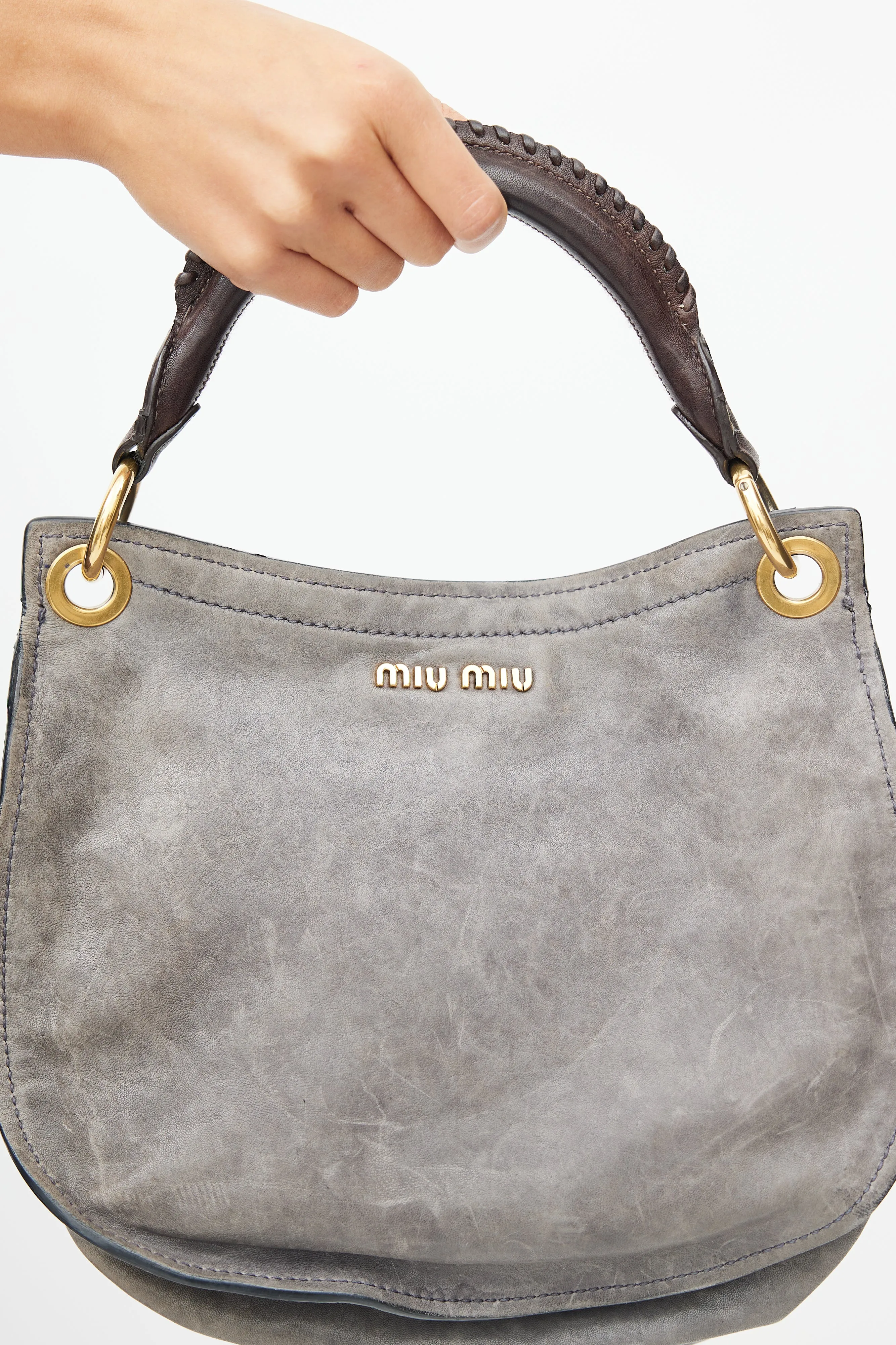 Grey & Brown Aviator Flap Shoulder Bag