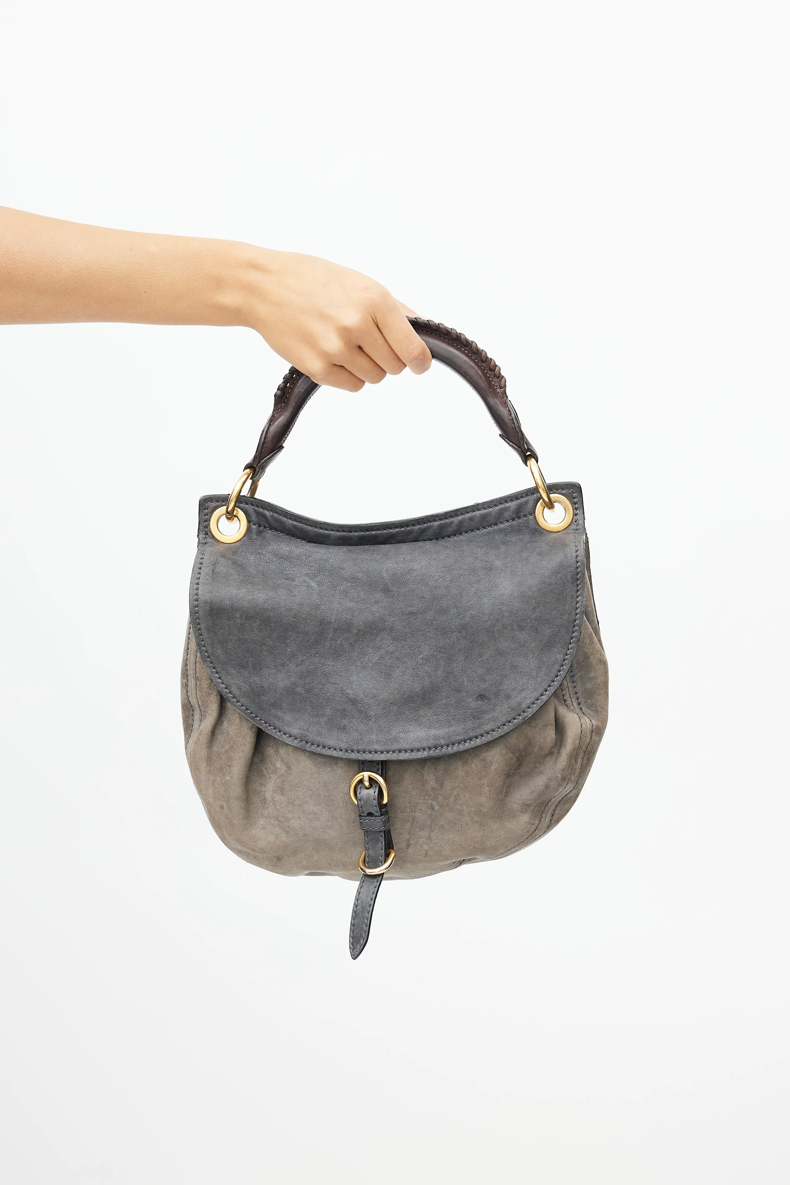 Grey & Brown Aviator Flap Shoulder Bag